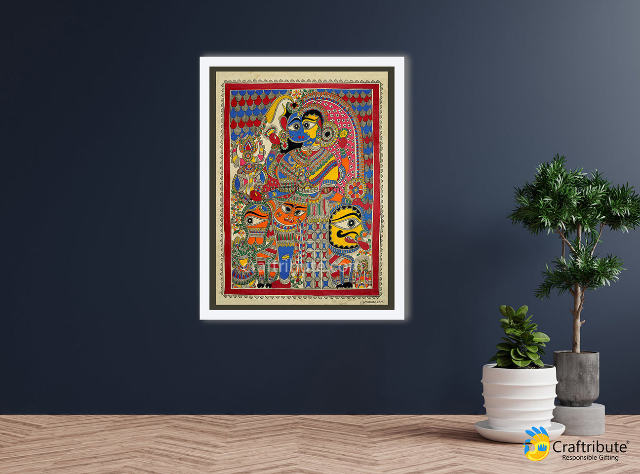 Folk Art Madhubani Painting depicting Bhagwan Shankar in half man -Half woman aka ardha-nata-narishwar form
