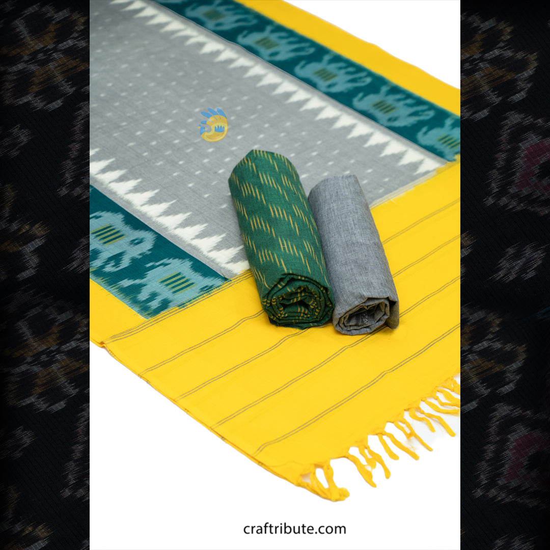 Handwoven Double Ikat Dress material and Dupatta made up of 100% pure cotton from Pochampally, Telangana.