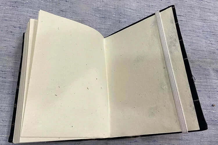 Handmade Paper Notebook with elastic band – Blue Ikat