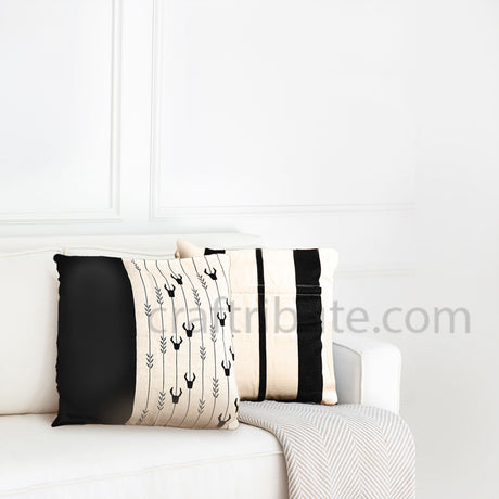 Backstrap Weave Handloom Cushion Covers from Nagaland - Black & White Arrows Design