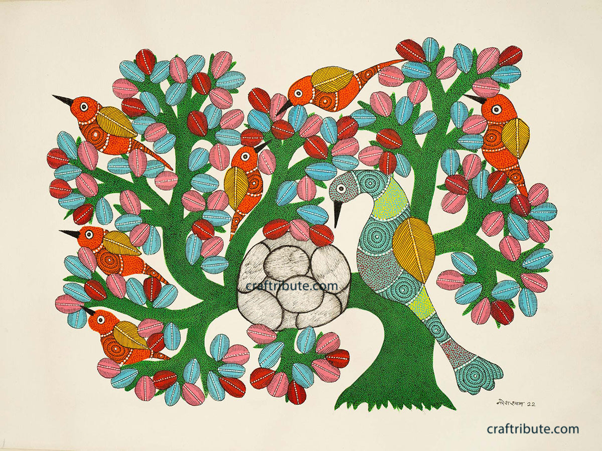 Gond Painting – Bird in the nest