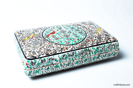 Hand painted Kashmir Naqashi Clutch – Silver & Green