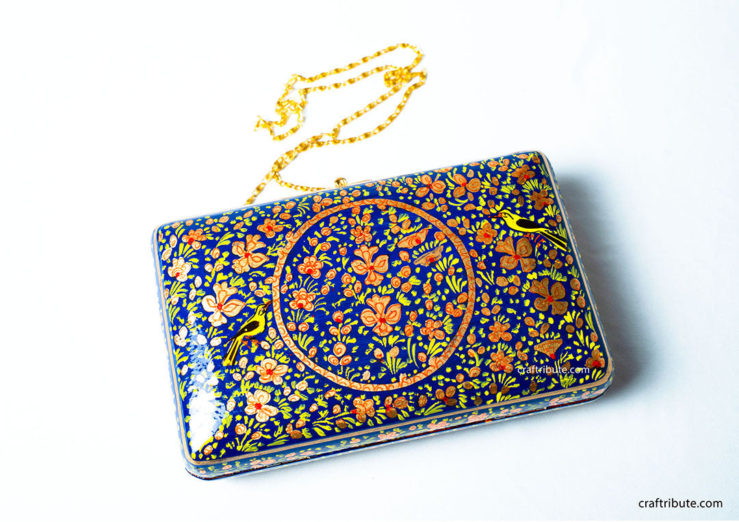 Hand painted Kashmir Naqashi Clutch – Blue