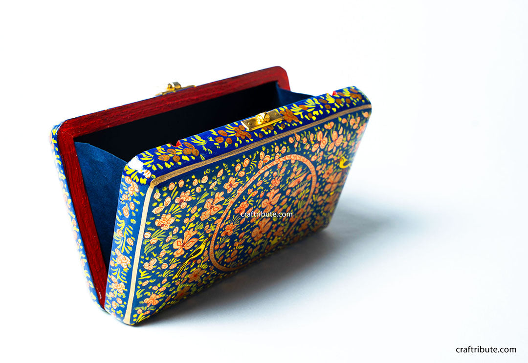 Hand painted Kashmir Naqashi Clutch – Blue