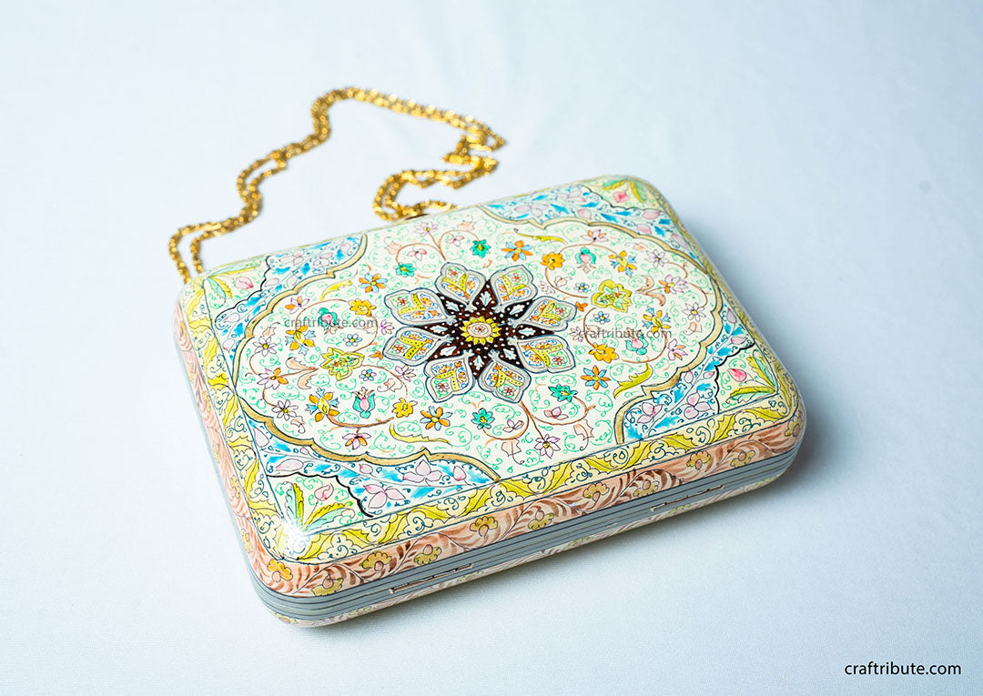 Hand painted Kashmir Naqashi Clutch – Flower Buti