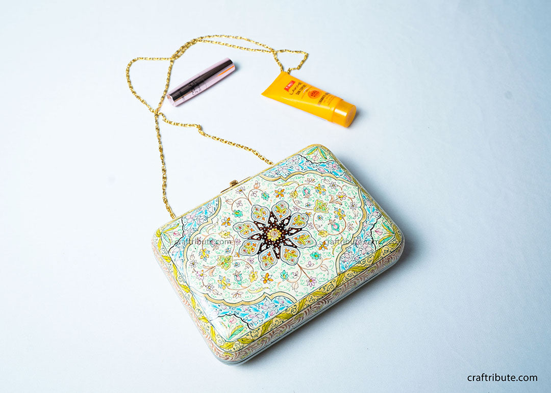 Hand painted Kashmir Naqashi Clutch – Flower Buti