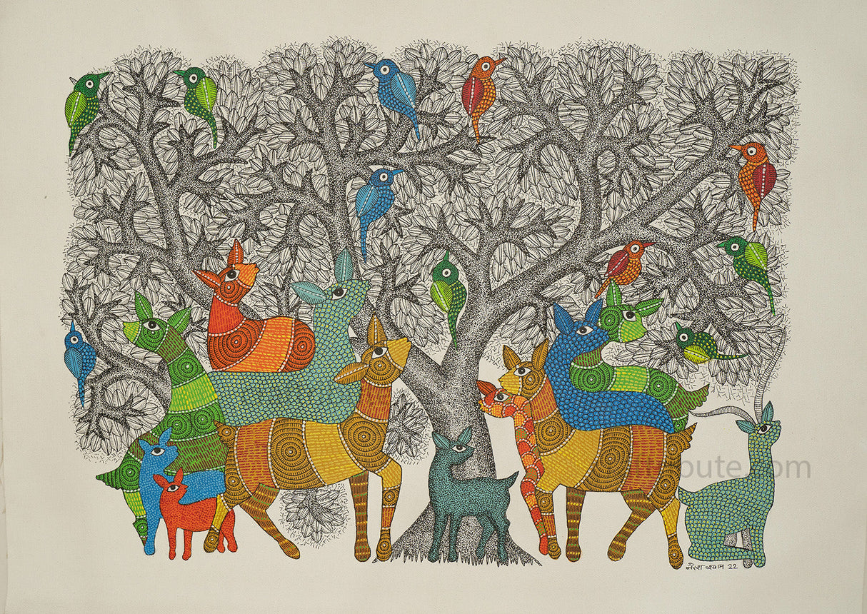 Gond Painting – Colourful Deer