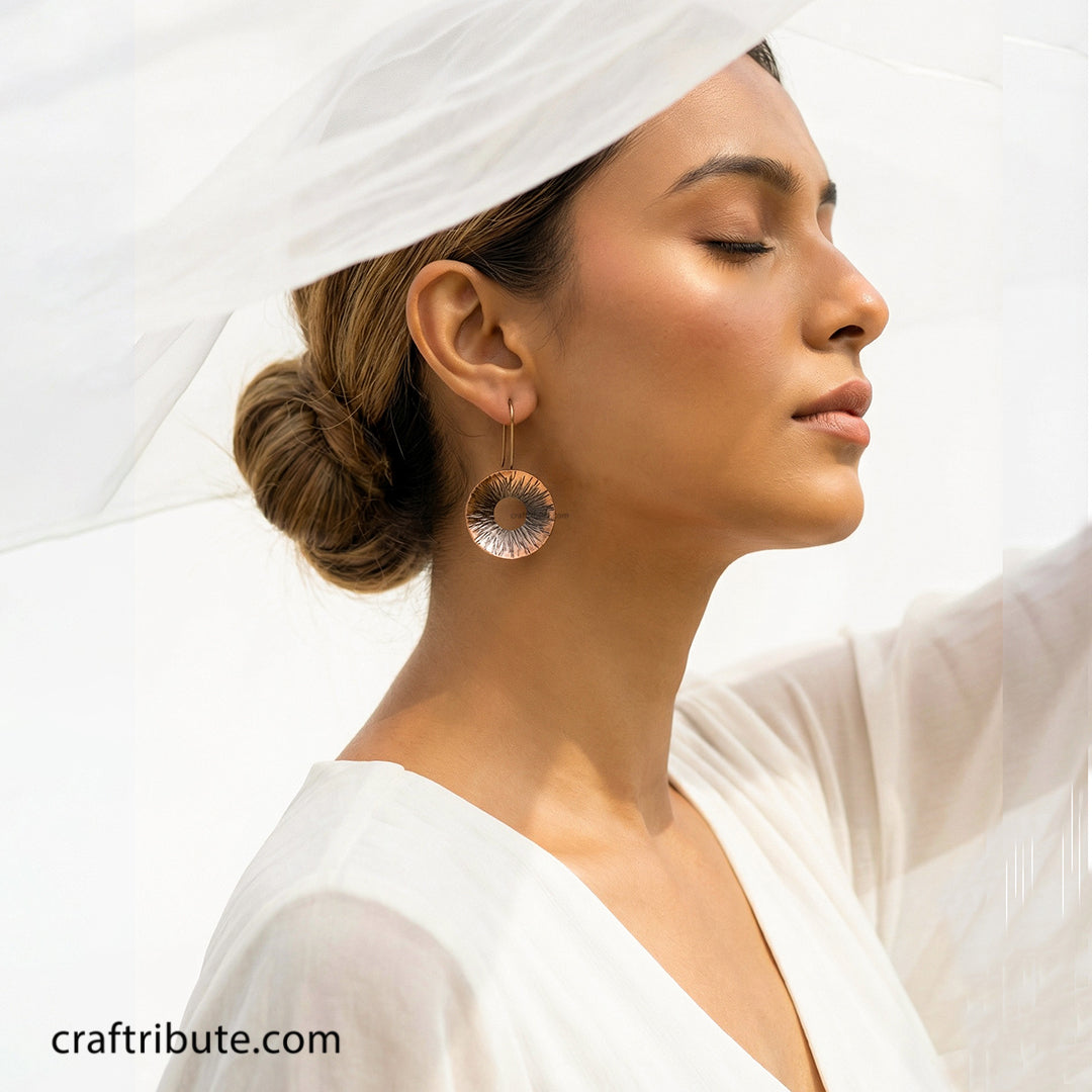 Handcrafted Copper earrings| Craftribute | Circle with Texture