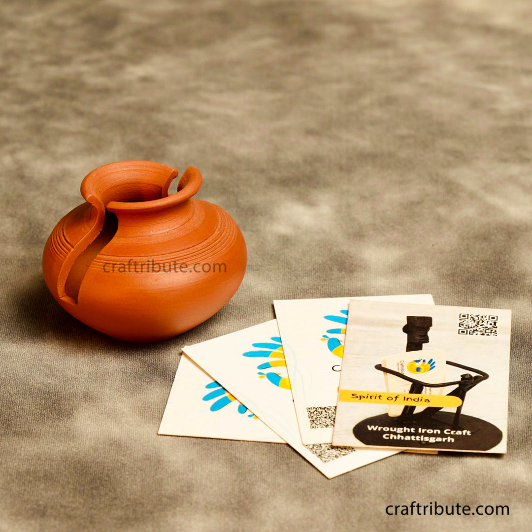 Terracotta Handcrafted Cracked Pot Design Visiting Card Holder with Craftribute Art & Decor visiting cards