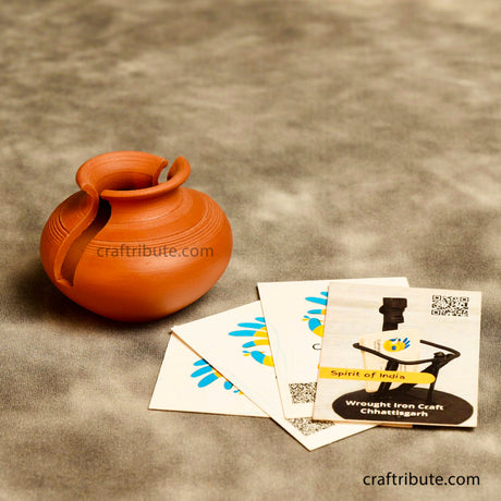 Terracotta Handcrafted Cracked Pot Design Visiting Card Holder with Craftribute Art & Decor visiting cards