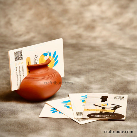 Terracotta Handcrafted Cracked Pot Design Visiting Card Holder holding Craftribute Art & Decor visiting cards