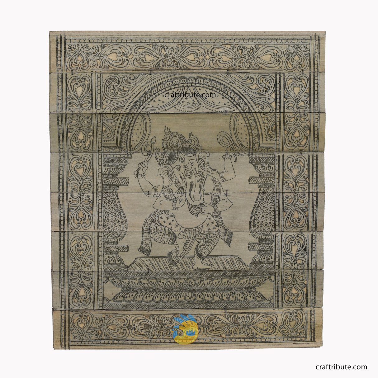 Odisha Palm Leaf Painting (Talapatra Chitra) | Craftribute | Dancing Ganesha Ecstatic | Wall Decor - 20 cm x 25 cm