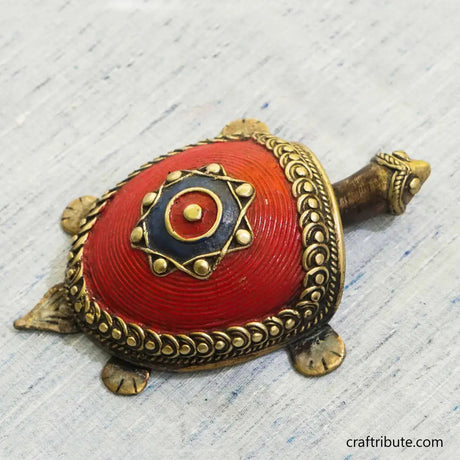 Dhokra Feng shui Tortoise in bright red