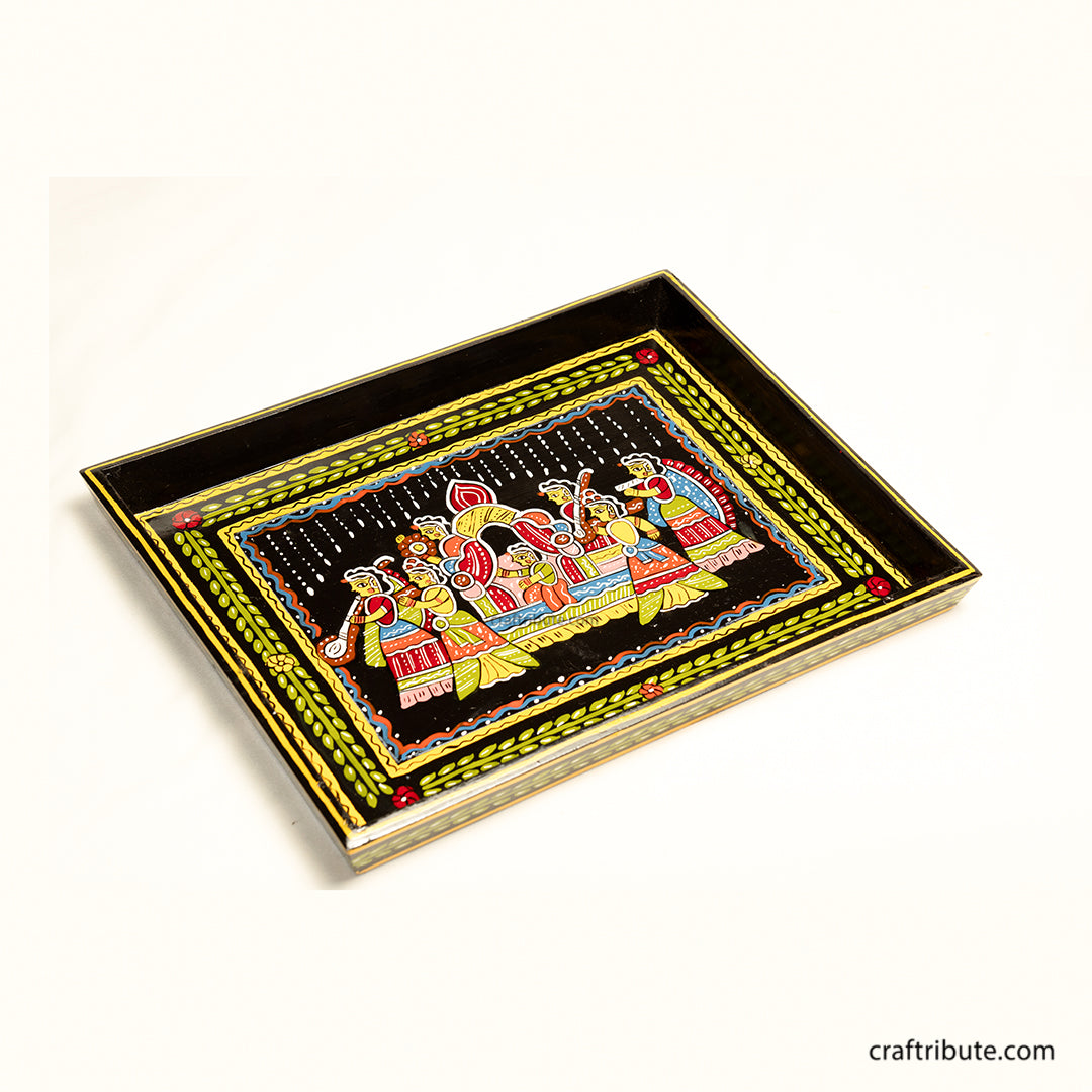 Hand Painted Wooden Serving Tray | Craftribute | Tikuli Art – Sangeet| 27 cm x 21 cm x 3 cm