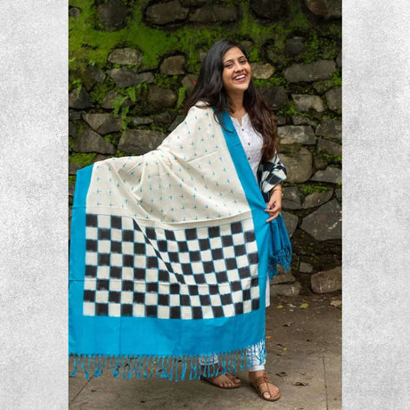 Pochampally Paagadu Bandhu (Double Ikat) Blue Dupatta with Checks