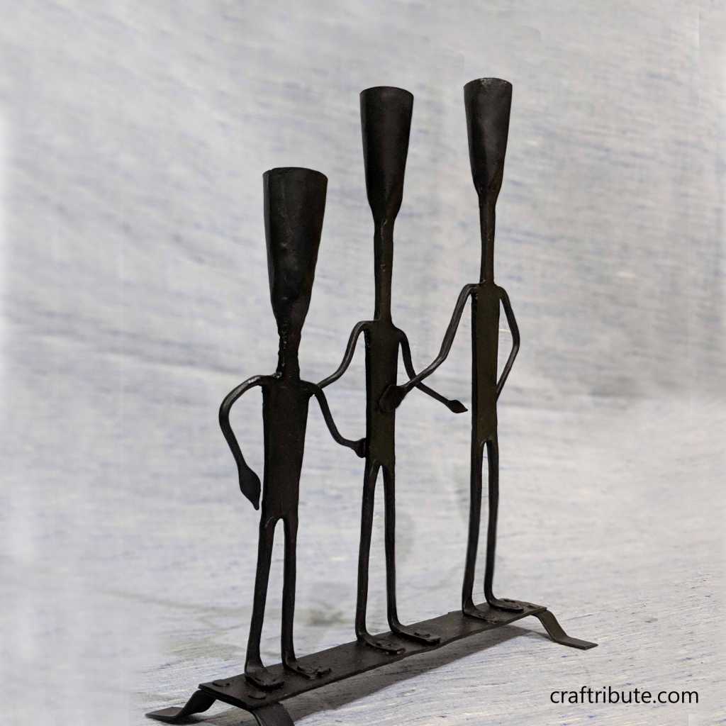 Wrought Iron 'We are a Family' design candle stand with by tribal artisans from Bastar, Chhattisgarh