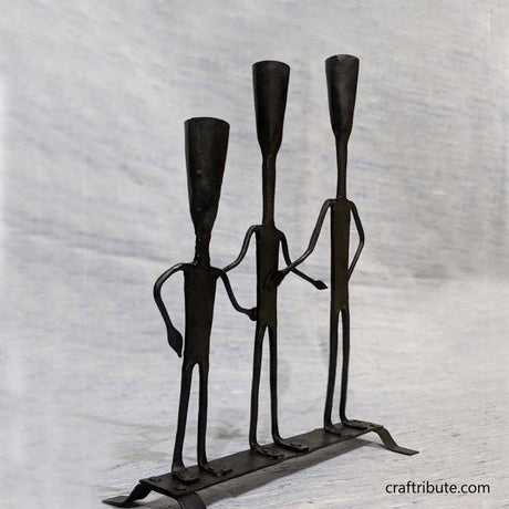 Wrought Iron 'We are a Family' design candle stand with by tribal artisans from Bastar, Chhattisgarh