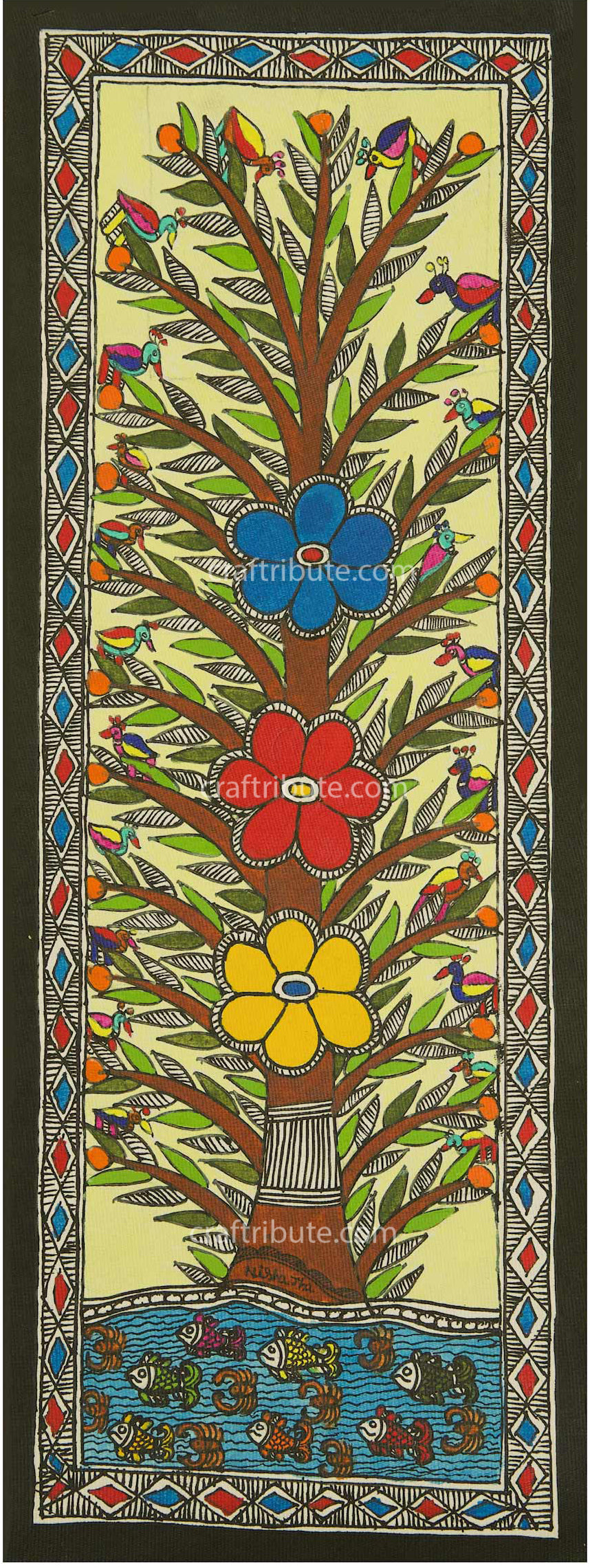 Madhubani Painting -Floating Flowers