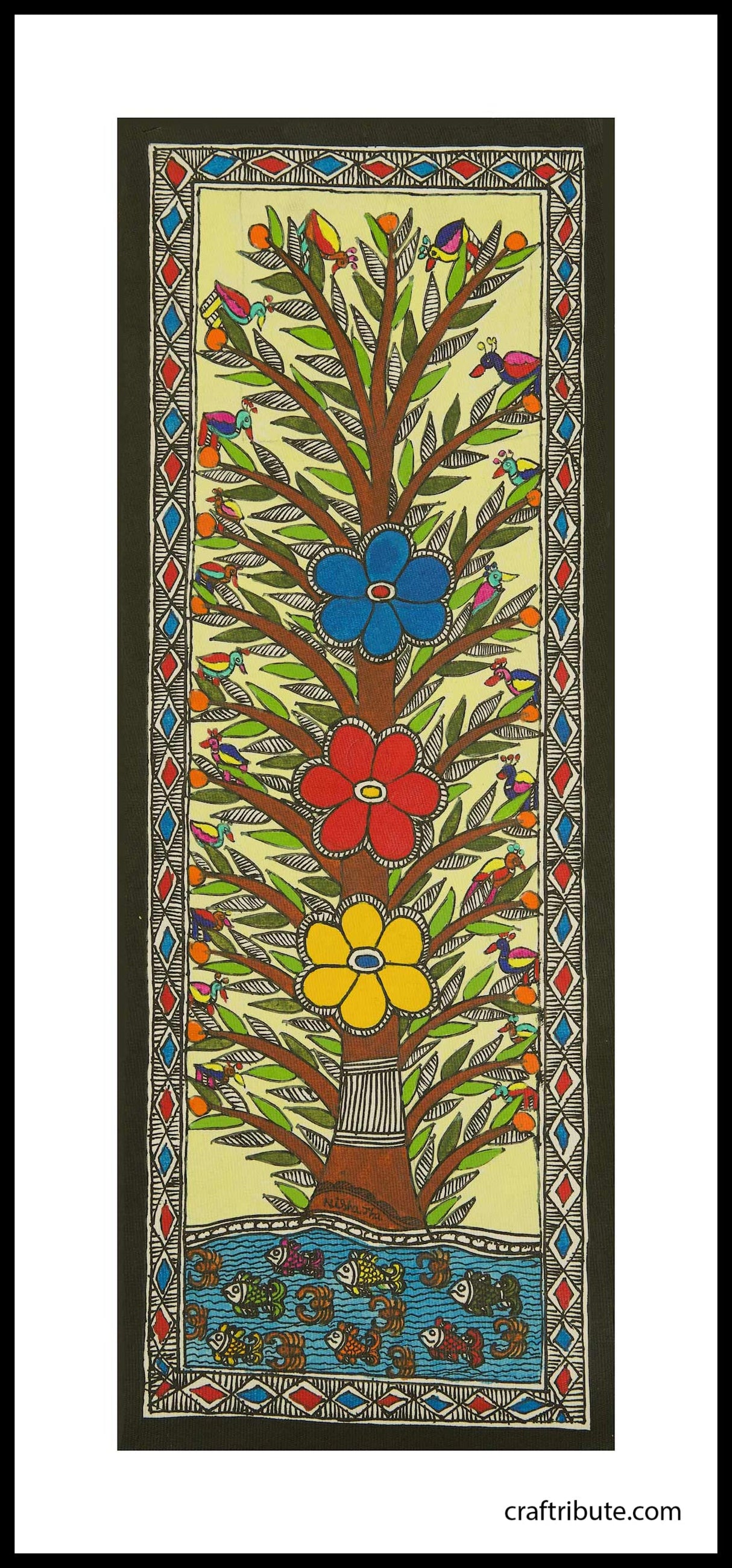 Madhubani Painting -Floating Flowers