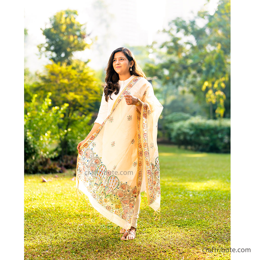 Madhubani hand painted Dupatta - Golden