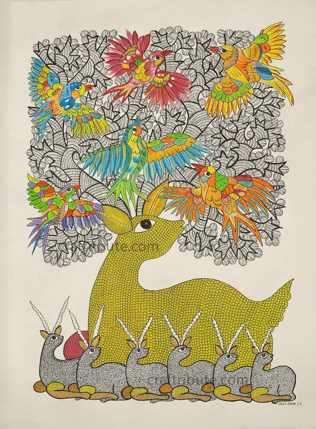 Tribal Art Gond Painting – Golden Deer