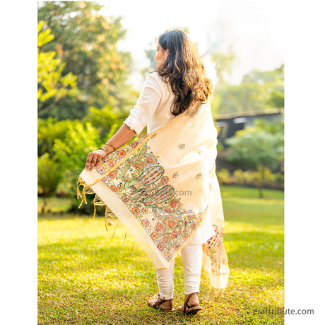 Madhubani hand painted Dupatta - Golden