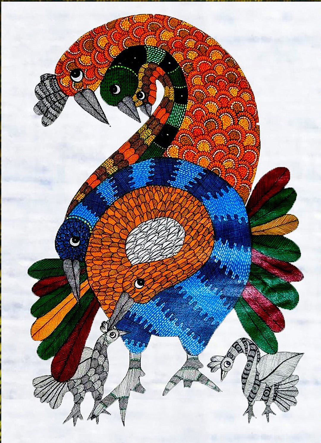 Gond Painting – Seven Peacocks