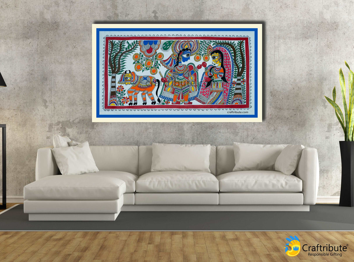 Madhubani Painting – Radha Krishna in Brindavan