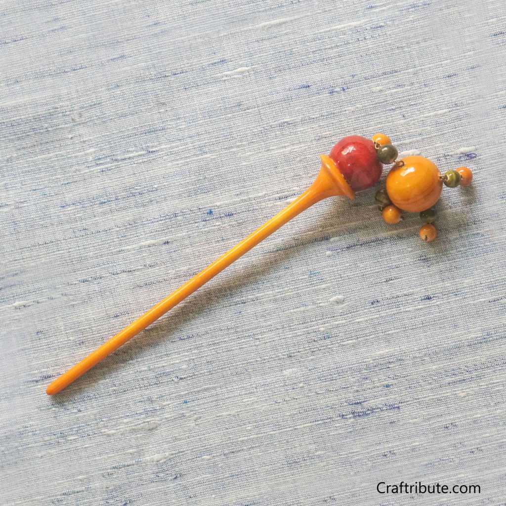 Wooden Bun Hair Stick (Juda Stick) with tassels
