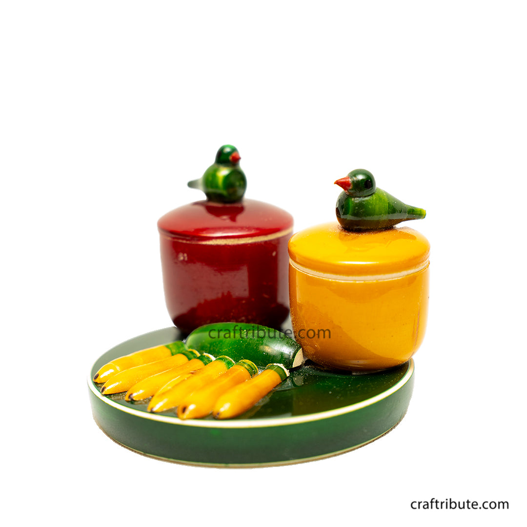 Handcrafted lacquer finished wooden Haldi Kumkum container