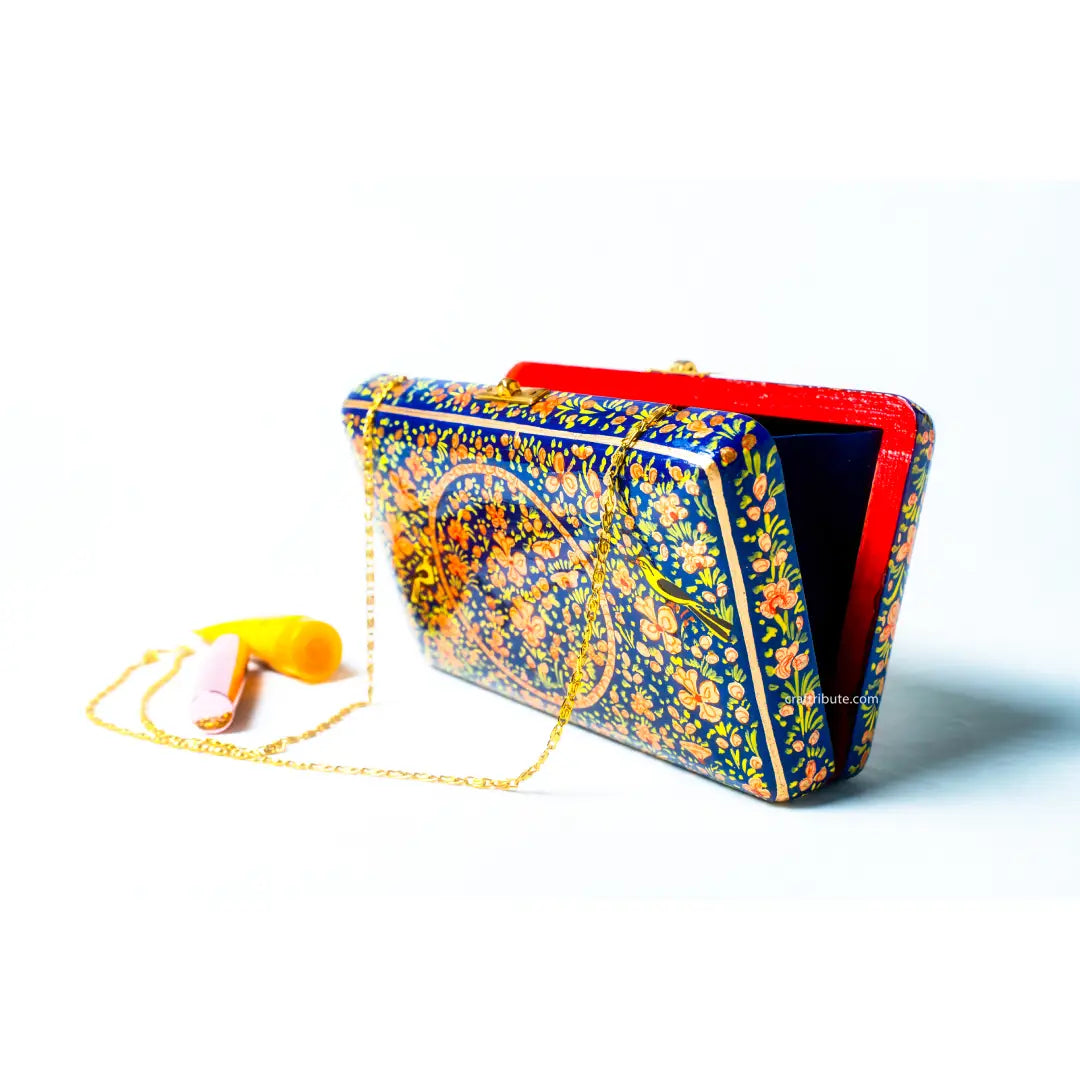 Hand painted Kashmir Naqashi Clutch – Blue