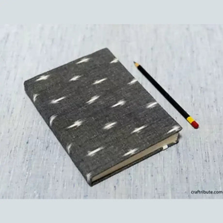 Handmade Paper Notebook with elastic band – Grey Pochampalli Patola (Single Ikat)