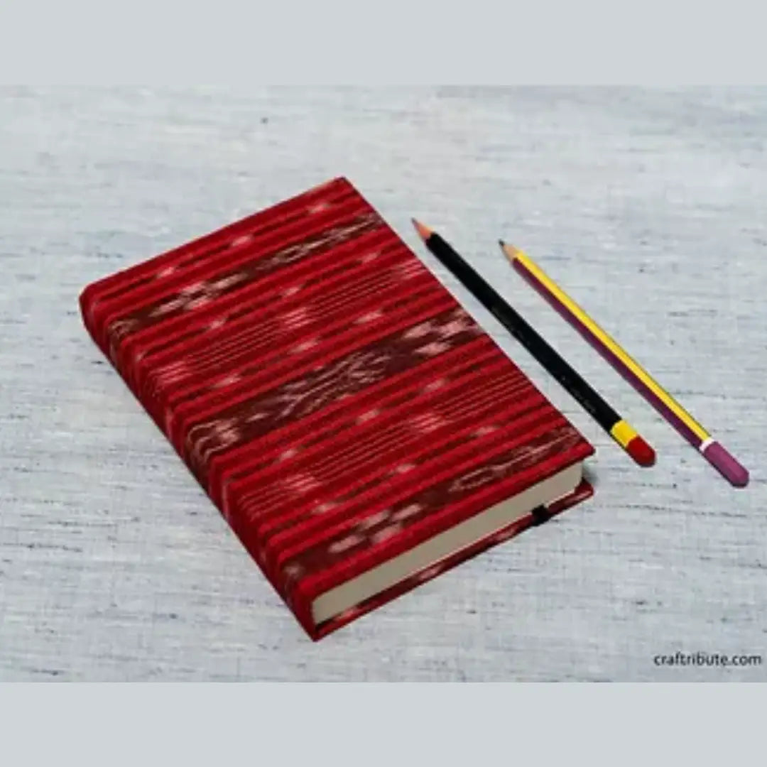 Handmade Paper Notebook with elastic band – Red Pochampalli Patola (Single Ikat)