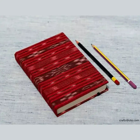 Handmade Paper Notebook with elastic band – Red Pochampalli Patola (Single Ikat)