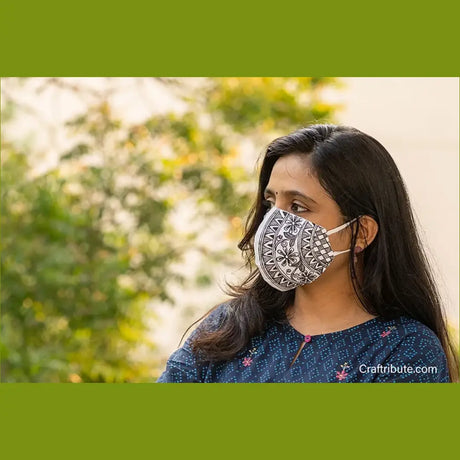 Handpainted Madhubani Mask -Black & White
