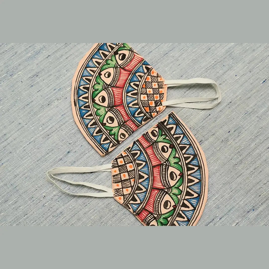 Handpainted Madhubani Mask – Peach