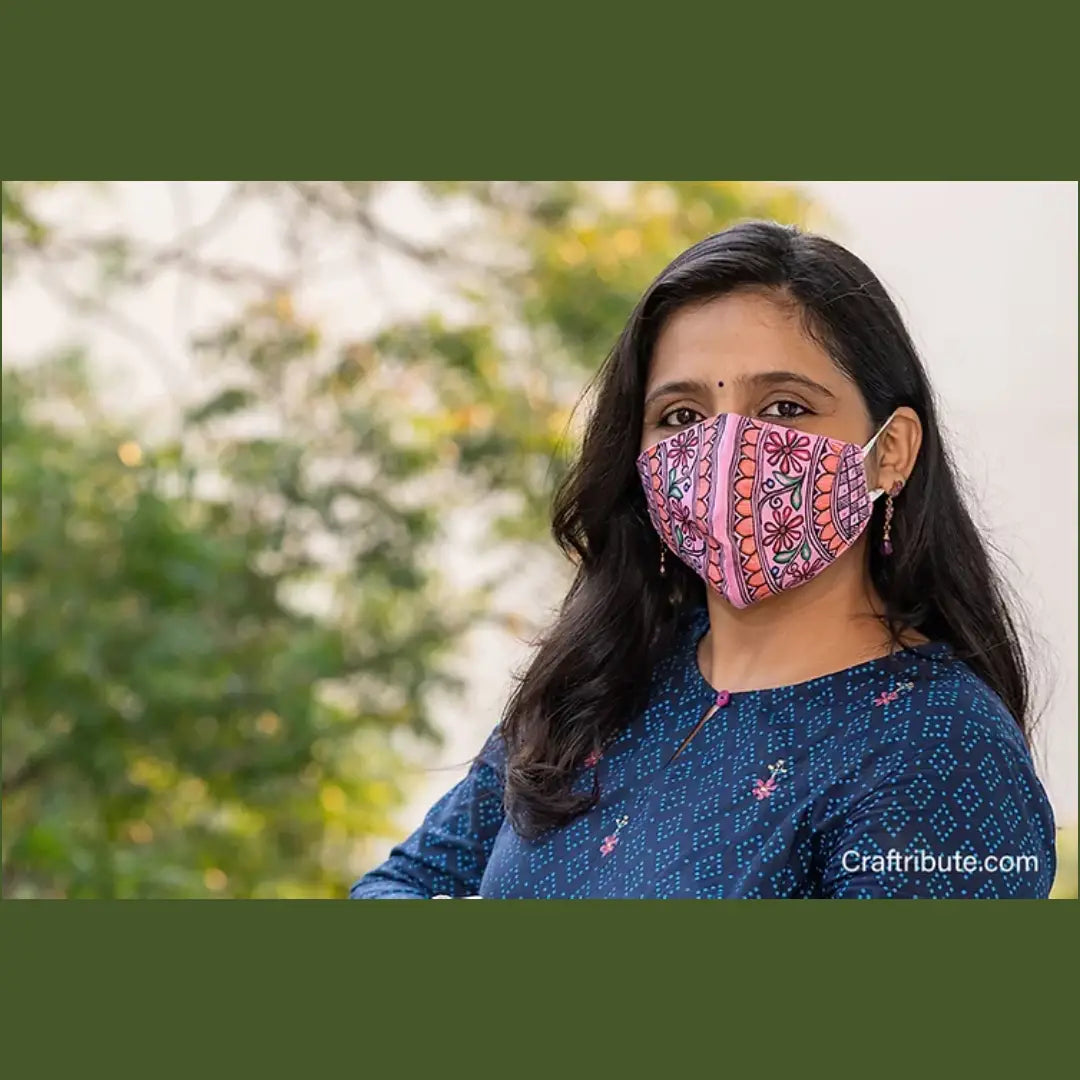 Handpainted Madhubani Mask -Pink