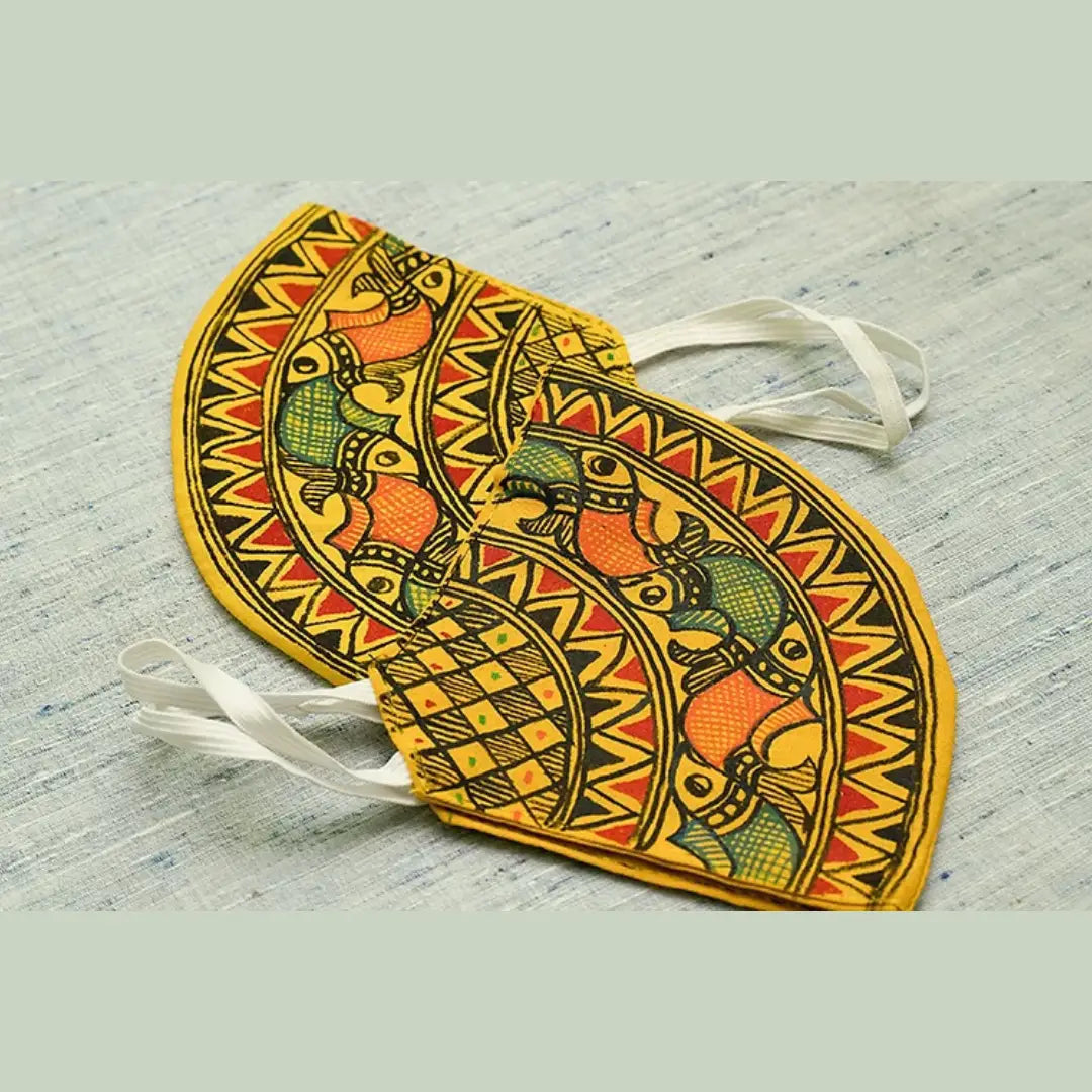 Handpainted Madhubani Mask – Yellow
