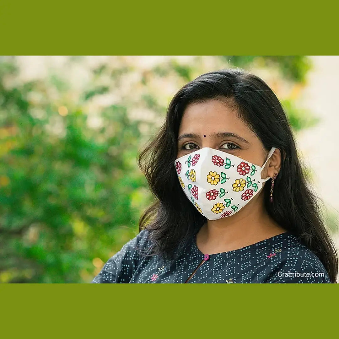 Handpainted Madhubani Mask – Flowers