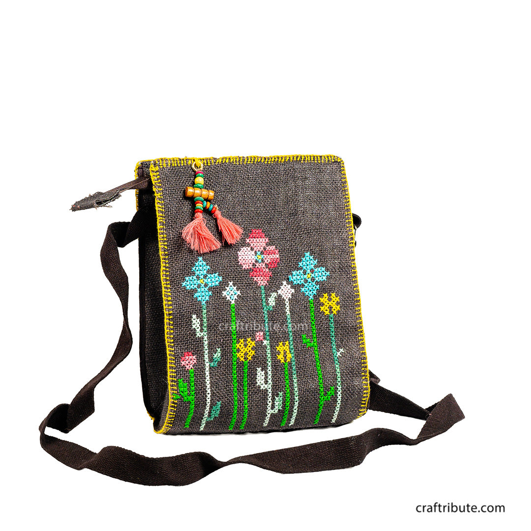 Tribal Hand Embroidery - Sling Bag - Brown