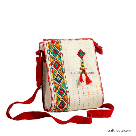 Tribal Hand Embroidery - Sling Bag - with Tassel