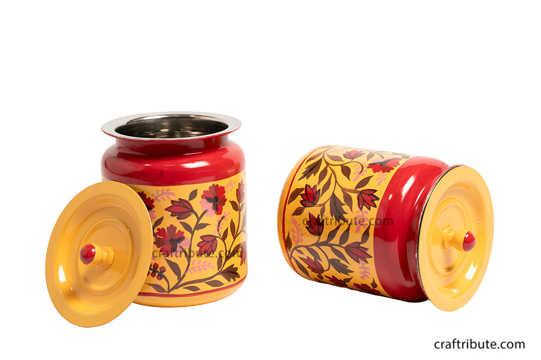 Set of two hand painted Naqashi Steel Container with floral design for gifting