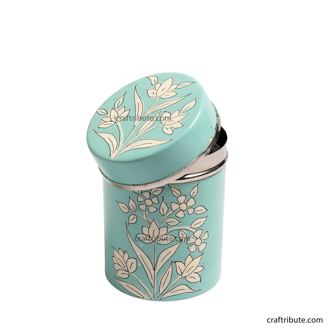 Front view of hand painted Naqashi Container from Kashmir