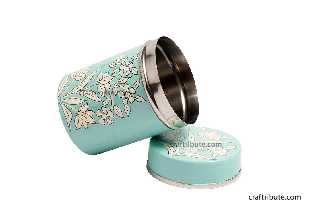 Side view of hand painted Naqashi Container from Kashmir