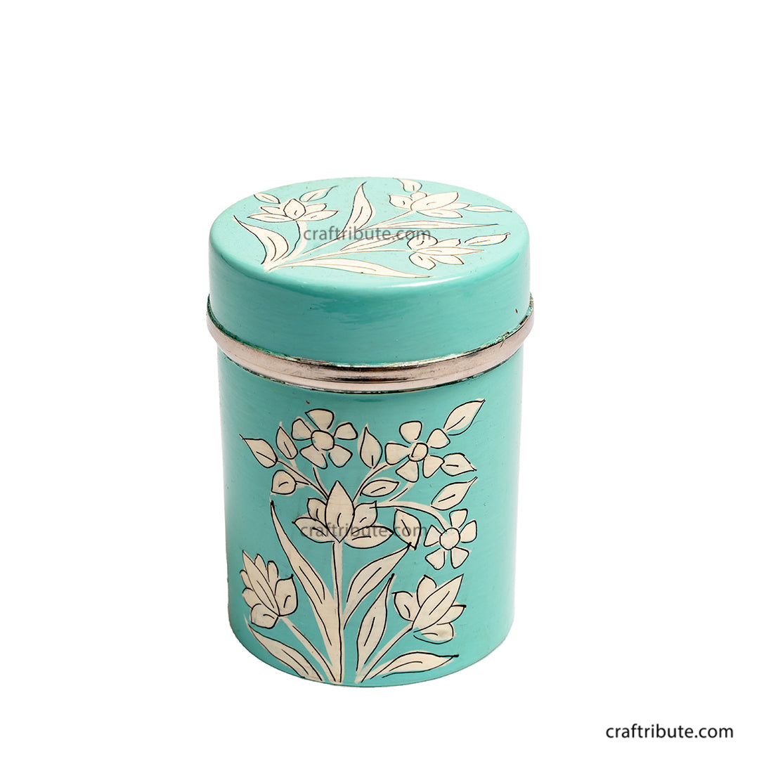 Hand painted Naqashi Container from Kashmir with delicate floral design
