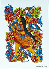 Tribal Art - Colourful & Intricate Gond Art vividly depicting a Forest Goddess aka Vandevi