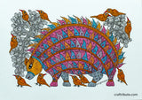 Porcupine Painting in vibrant colours and intricate textures in Gond Art Style