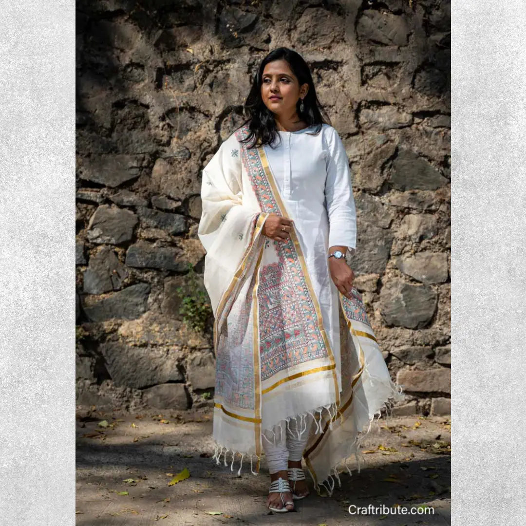 Madhubani Kerala Silk Dupatta