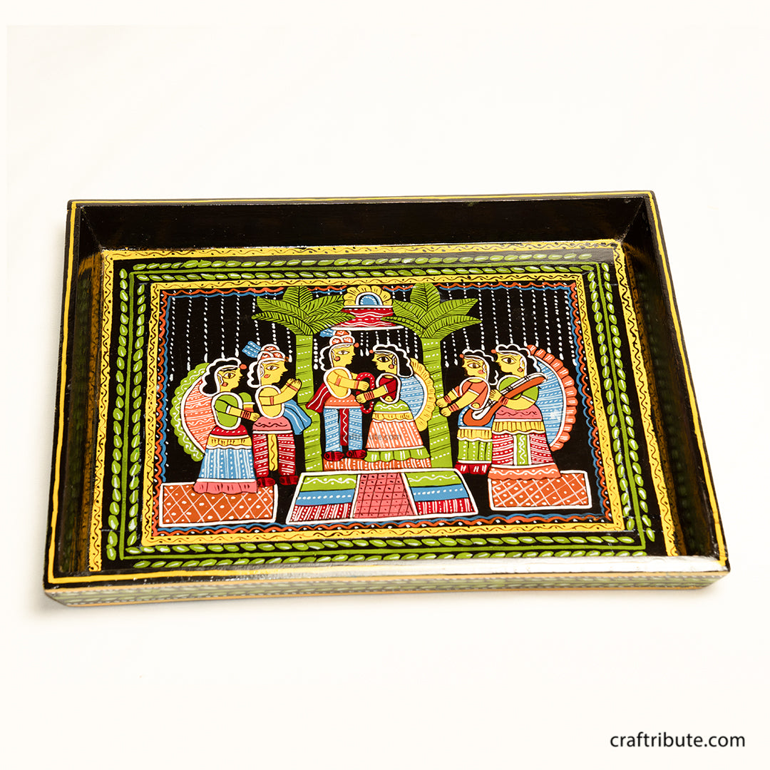 Hand Painted Wooden Serving Tray | Craftribute | Tikuli Art – Mandap | 27 cm x 21 cm x 3 cm