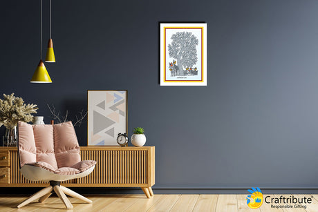 Grey Home Wall with framed Gond Painting